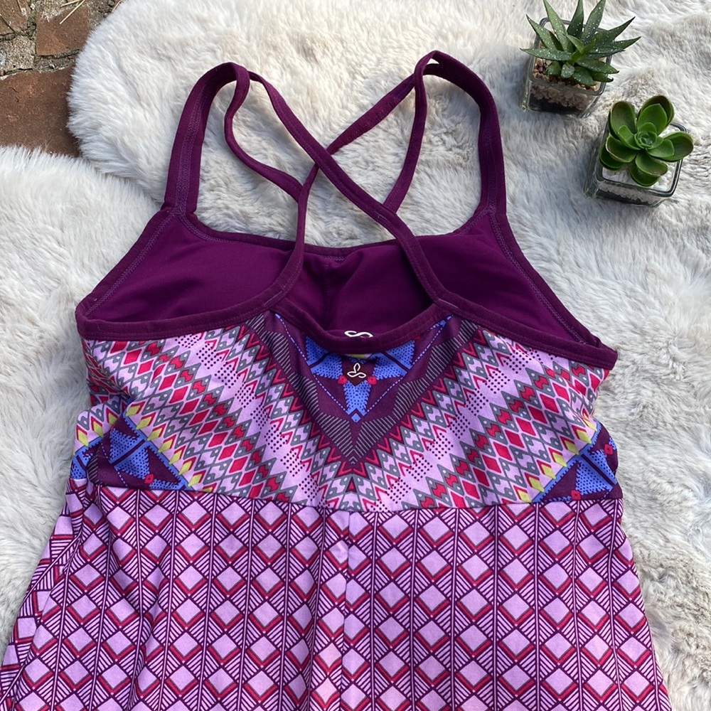 Prana Cora Cross Back Violet Purple Printed Dress Size Small - Picture 7 of 11